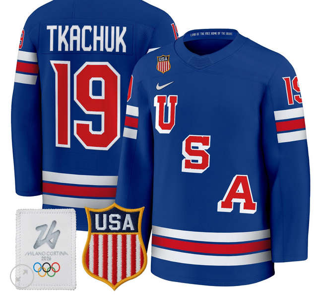 Men 2026 USA Olympic #19 Matthew Tkachuk blue NHL Jersey